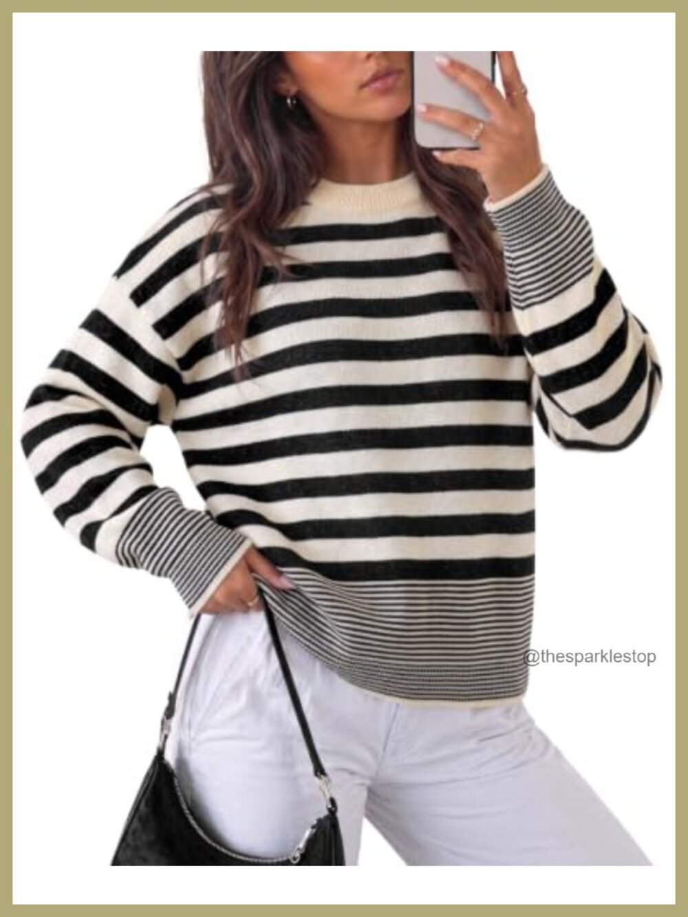 Womens Striped Knit Pullover Sweater Loose Fit Long Sleeve Casual Top